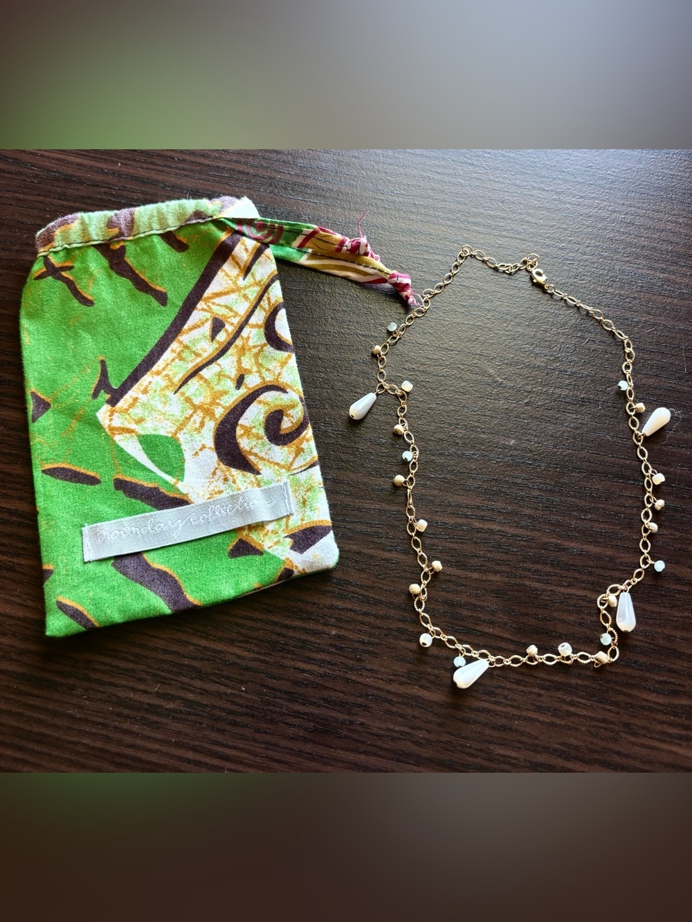 Noonday Collection Gold Necklace with White Teardrop Accents - Handmade in India